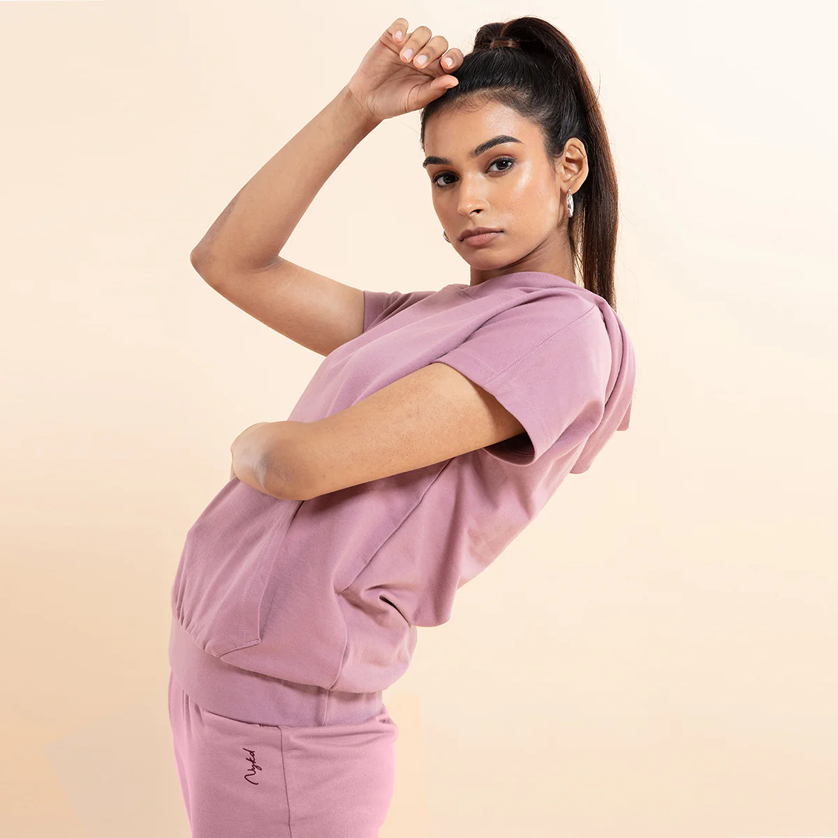 Nykd All Day Crop Top Hoodie-NYAT016-Wistful Mauve - Image 4