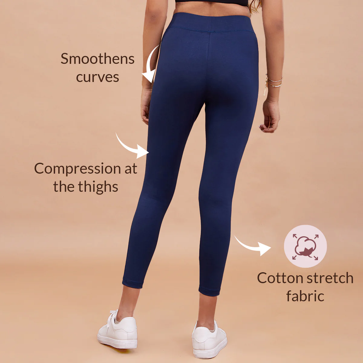 Nykd All Day Essential Cotton Leggings-NYAT076-French Navy - Image 4