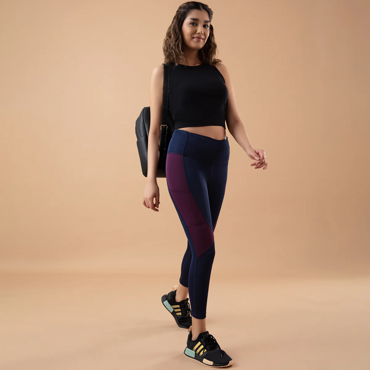 Nykd All Day High rise Color Block Breathable Leggings-NYK029-Peacoat+Potent Purple - Image 5