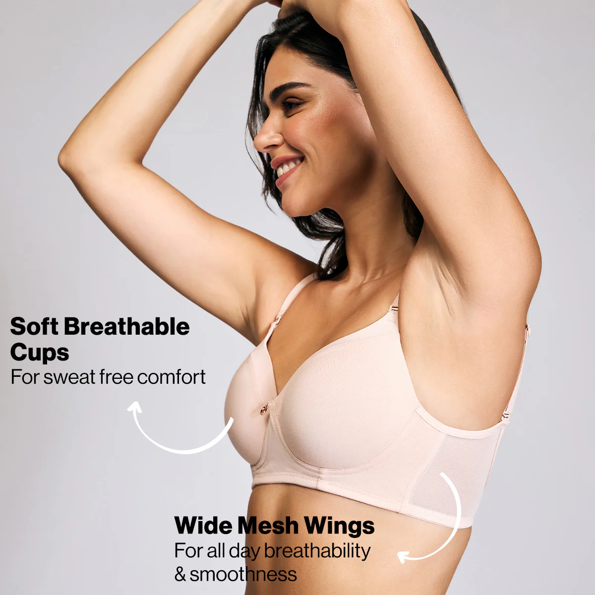 Nykd By Nykaa Iconic Cotton Low Back Padded Non-Wired 3/4th Coverage T-shirt Bra NYB252 Nude - Image 3