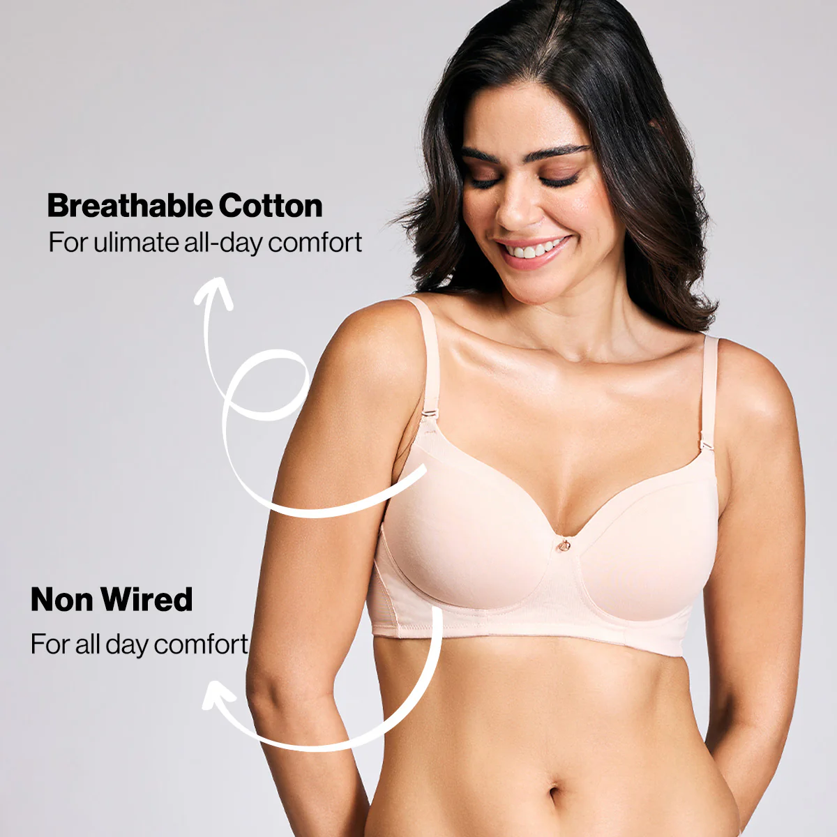 Nykd By Nykaa Iconic Cotton Low Back Padded Non-Wired 3/4th Coverage T-shirt Bra NYB252 Nude - Image 6