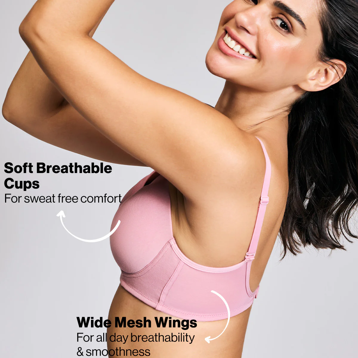Nykd By Nykaa Iconic Cotton Low Back Padded Non-Wired 3/4th Coverage T-shirt Bra NYB252 Blush - Image 3