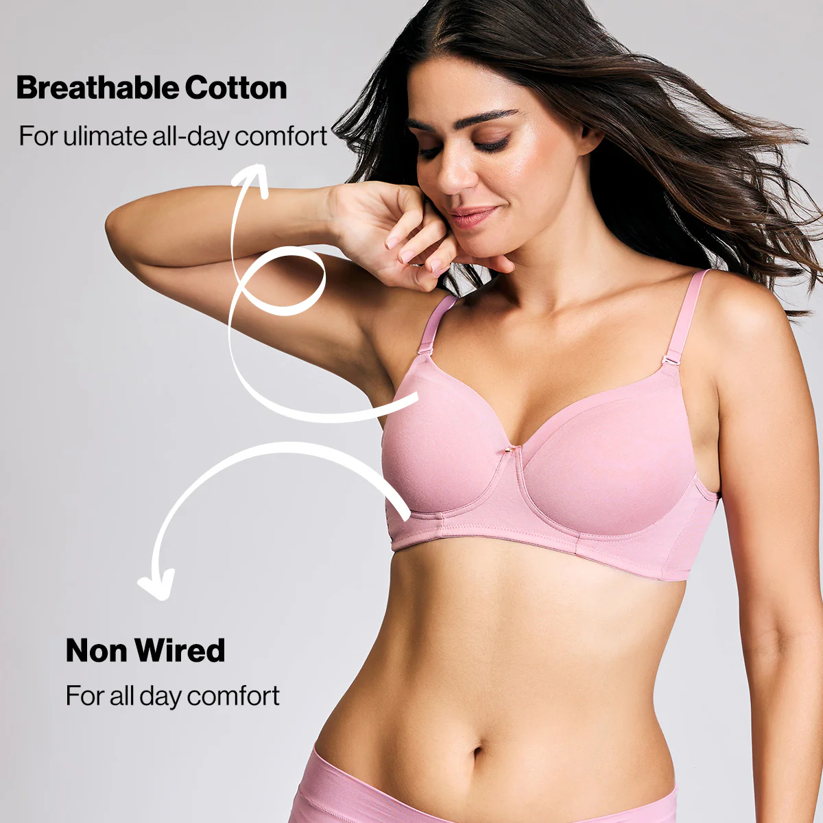Nykd By Nykaa Iconic Cotton Low Back Padded Non-Wired 3/4th Coverage T-shirt Bra NYB252 Blush - Image 6