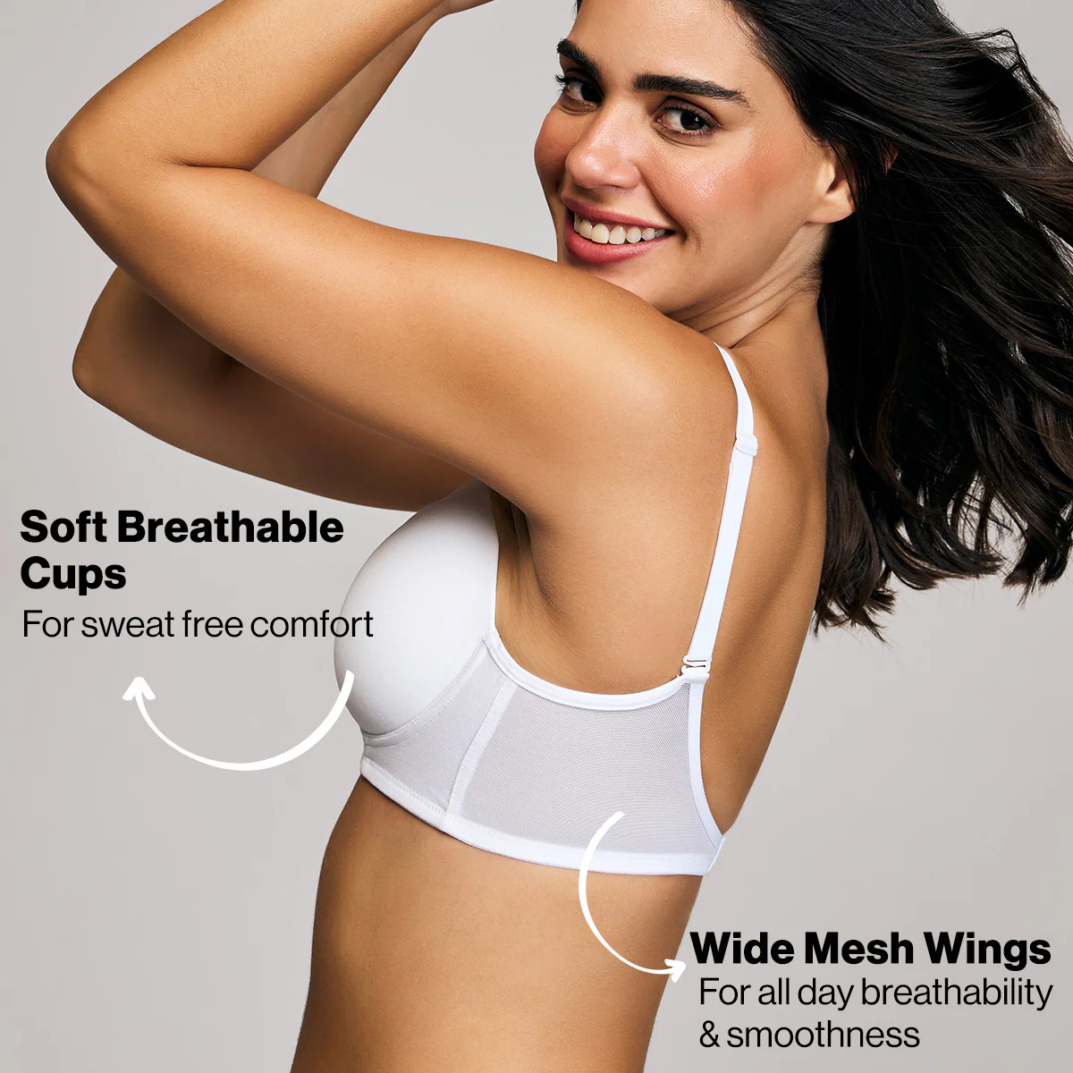 Nykd By Nykaa Iconic Cotton Low Back Padded Non-Wired 3/4th Coverage T-shirt Bra NYB252 White - Image 3