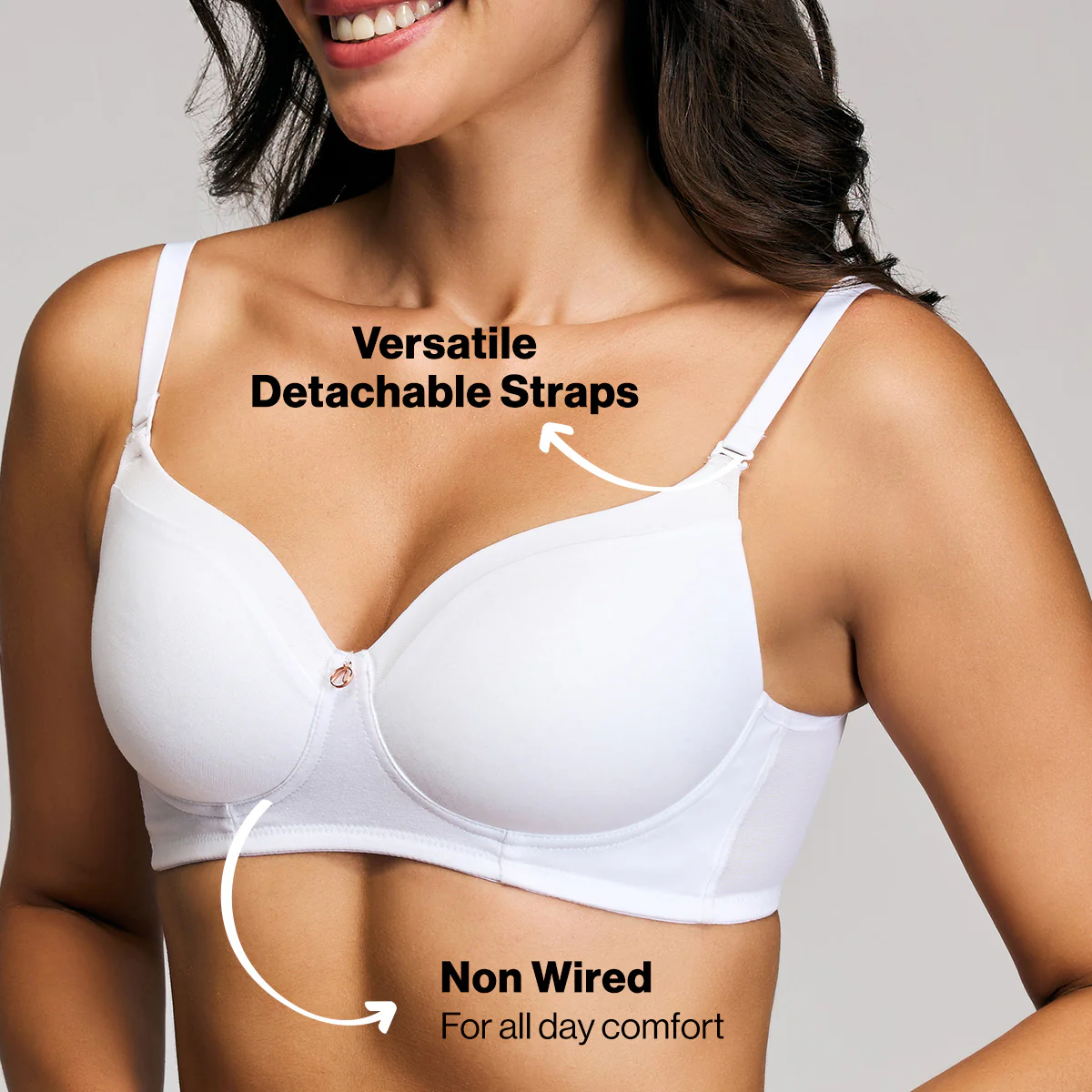 Nykd By Nykaa Iconic Cotton Low Back Padded Non-Wired 3/4th Coverage T-shirt Bra NYB252 White - Image 4