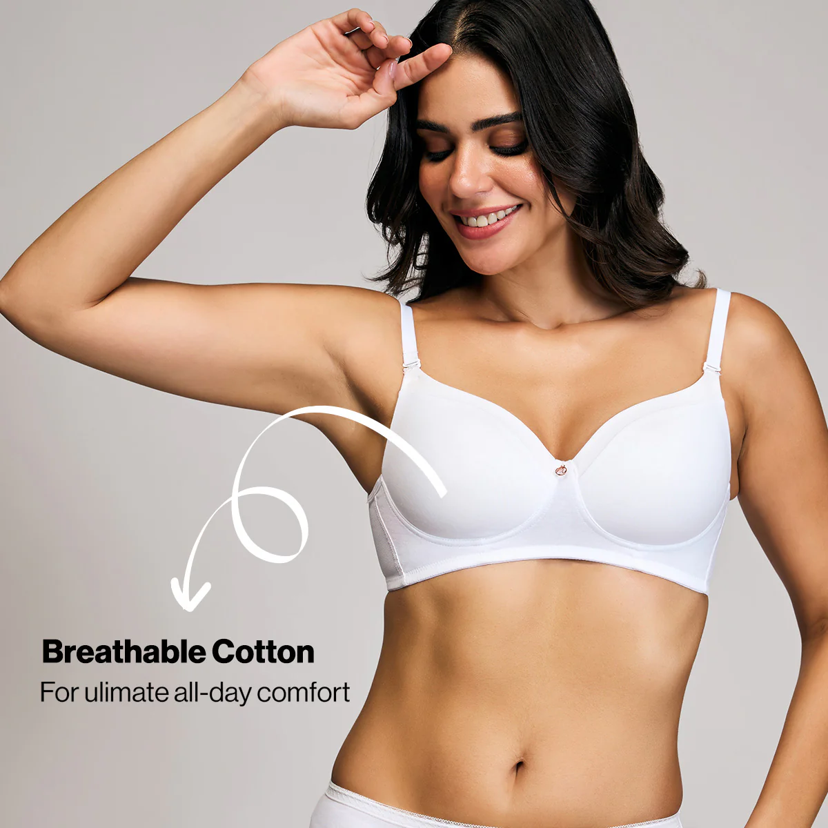 Nykd By Nykaa Iconic Cotton Low Back Padded Non-Wired 3/4th Coverage T-shirt Bra NYB252 White - Image 6