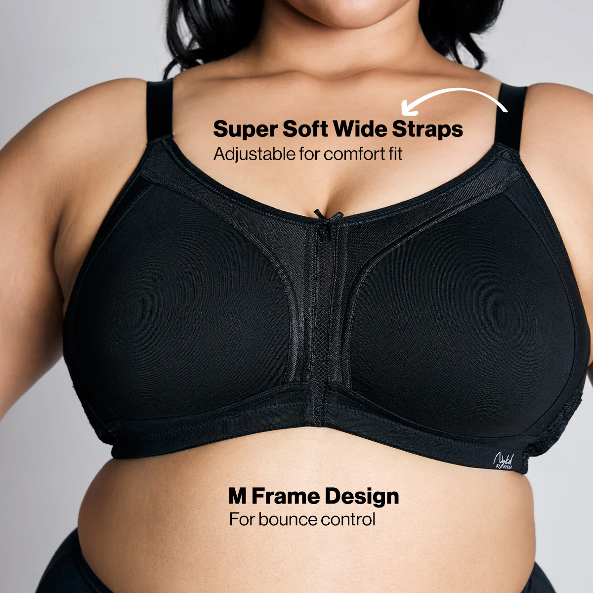 Nykd By Nykaa Everyday Cotton M-Frame Bounce Control Non-Padded Non-Wired Bra NYB101 Black - Image 3