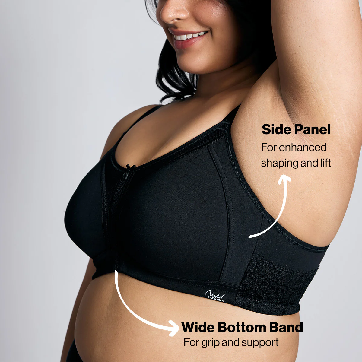 Nykd By Nykaa Everyday Cotton M-Frame Bounce Control Non-Padded Non-Wired Bra NYB101 Black - Image 4