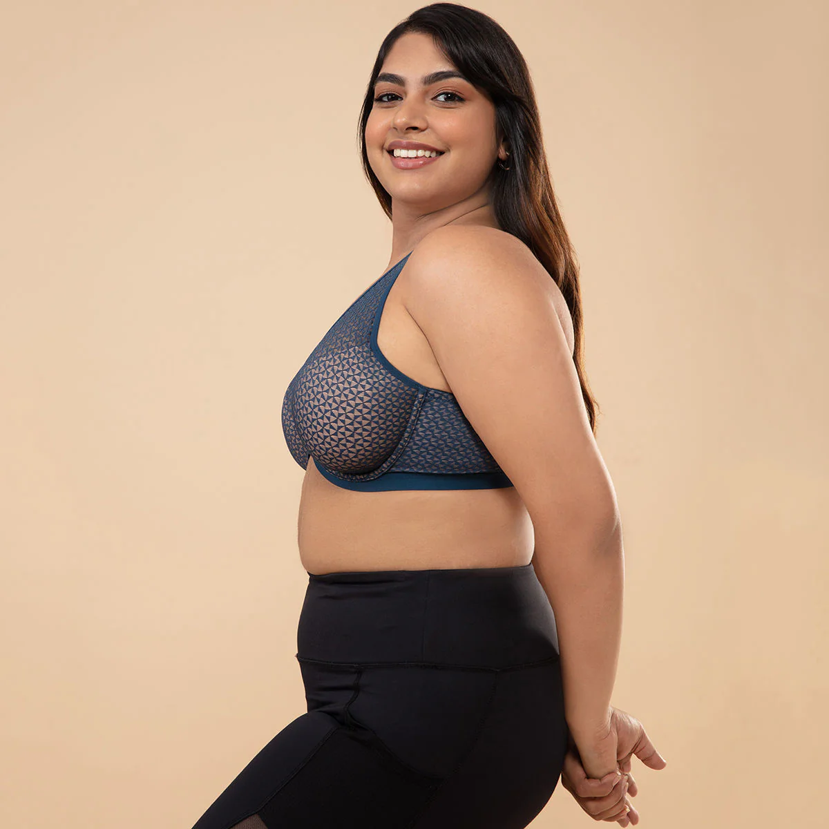 Textured Lace Non Padded Wired Bra NYB140-Blue - Image 3