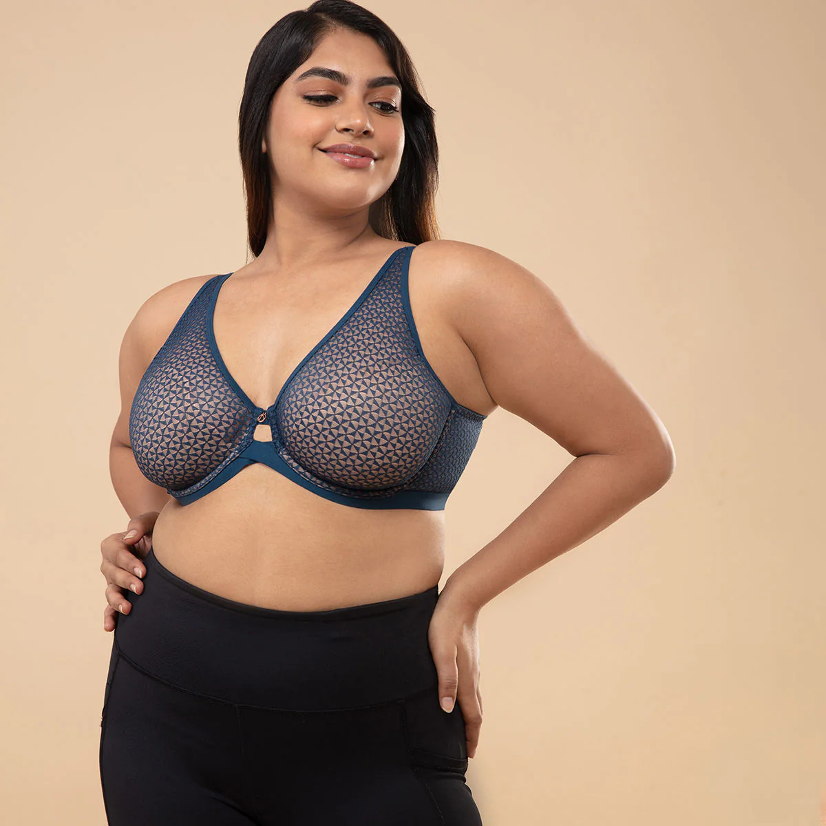Textured Lace Non Padded Wired Bra NYB140-Blue - Image 6