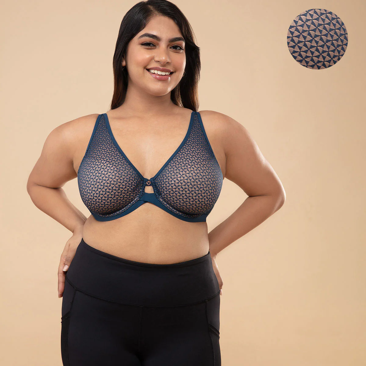 Textured Lace Non Padded Wired Bra NYB140-Blue - Image 7