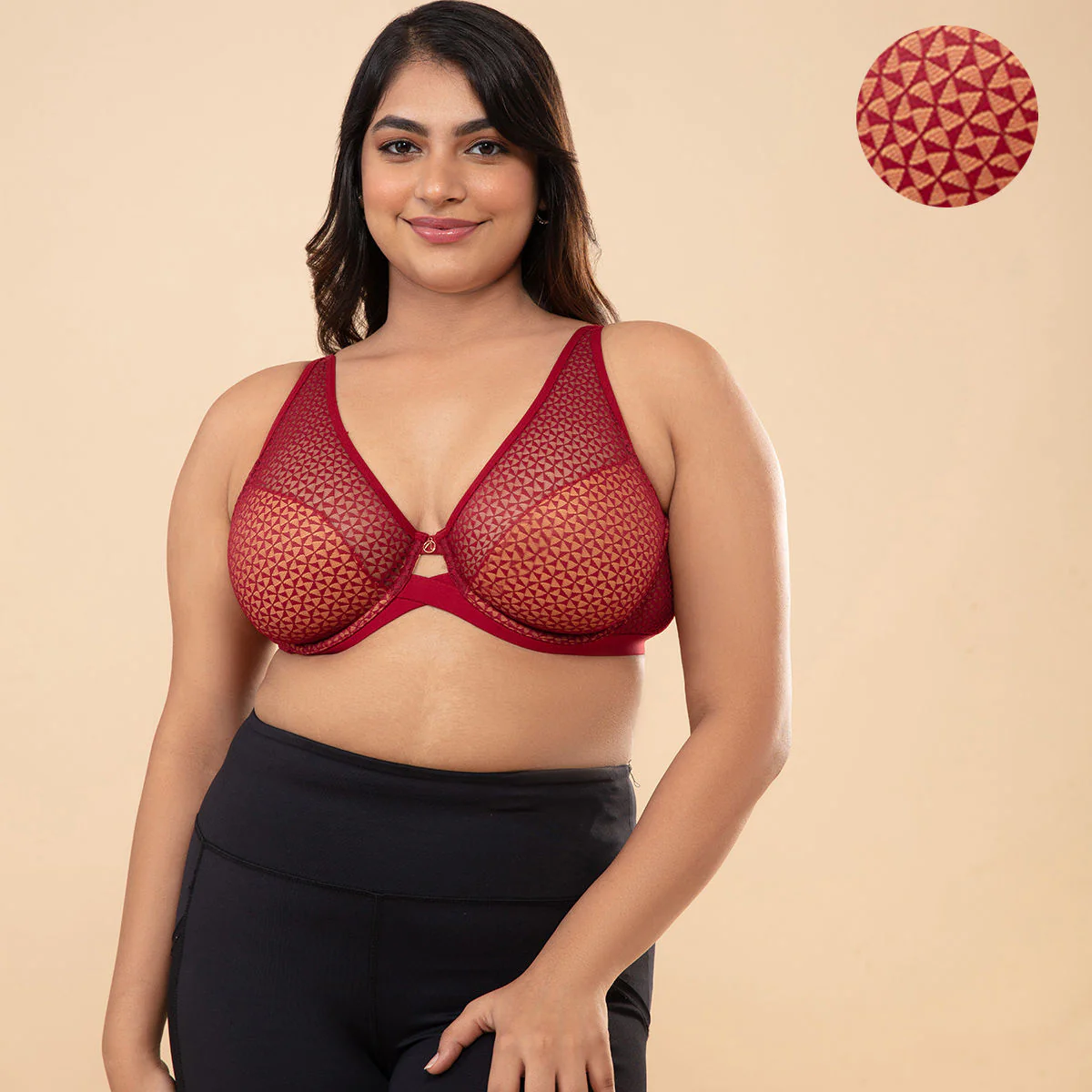 Textured Lace Non Padded Wired Bra NYB140-Red - Image 10