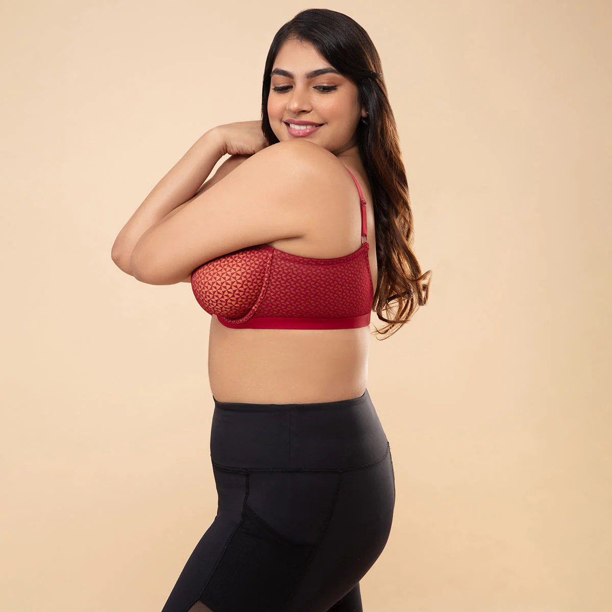 Textured Lace Non Padded Wired Bra NYB140-Red - Image 3