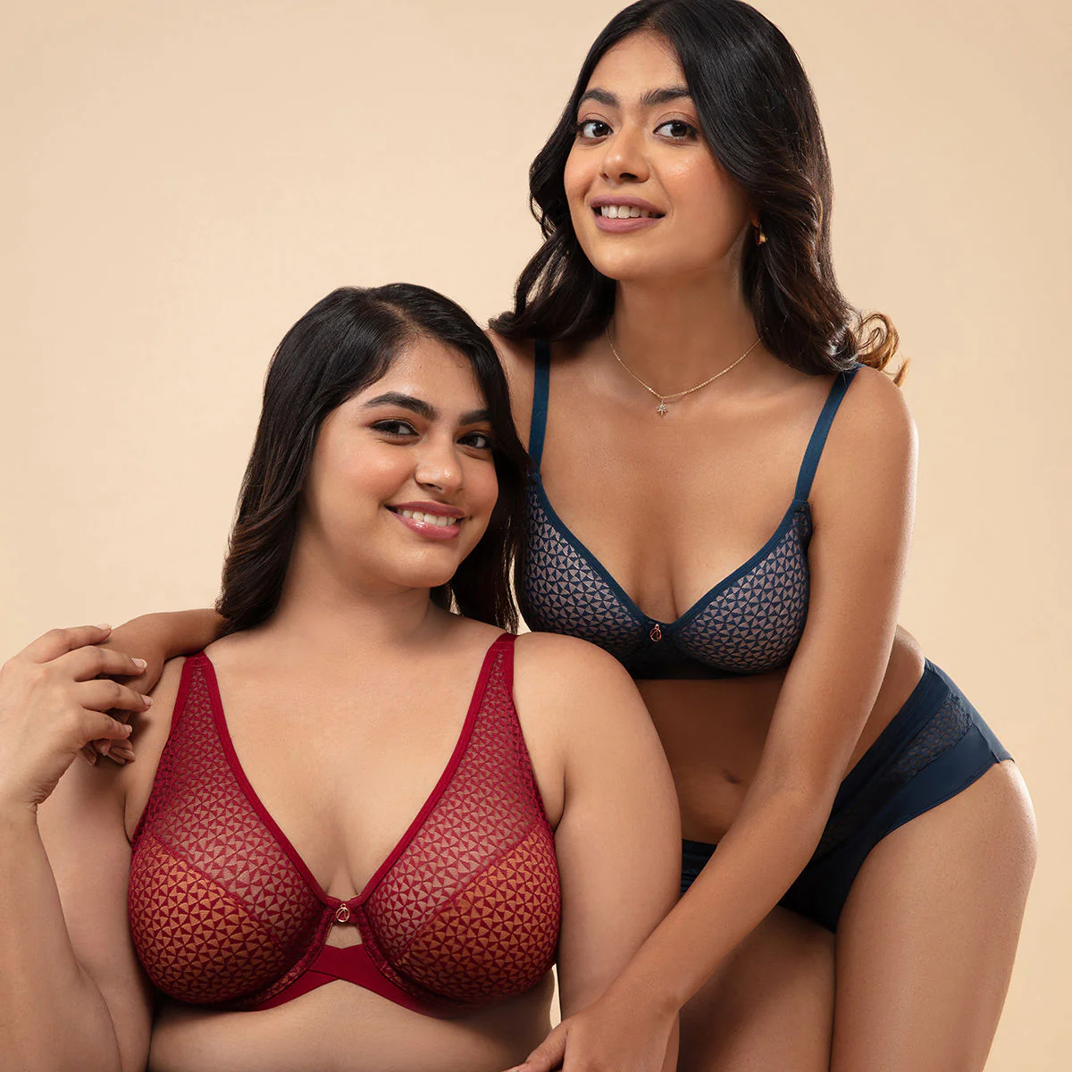 Textured Lace Non Padded Wired Bra NYB140-Red - Image 4