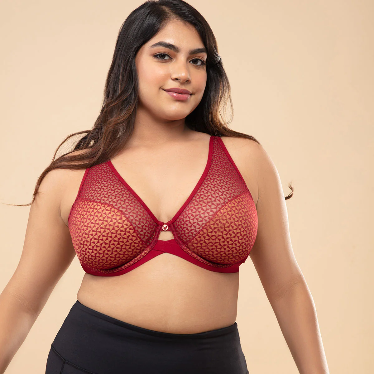 Textured Lace Non Padded Wired Bra NYB140-Red - Image 6