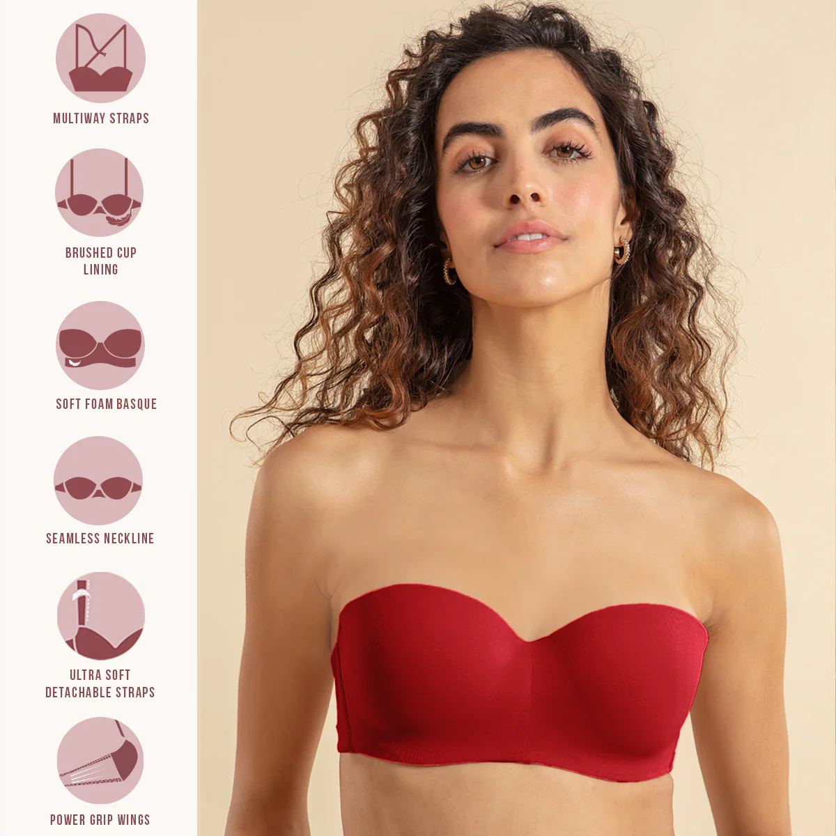 Nykd By Nykaa The Ultimate Multiway Strapless Padded Wired Bra NYB027 Red - Image 3