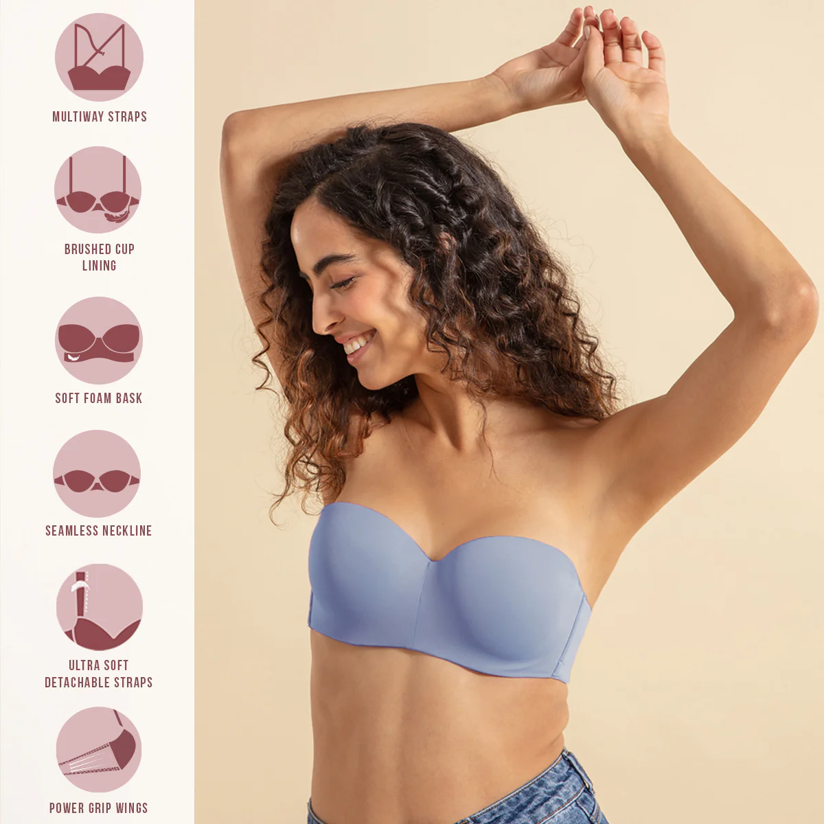 Nykd By Nykaa The Ultimate Multiway Strapless Padded Wired Bra NYB027 Blue - Image 3